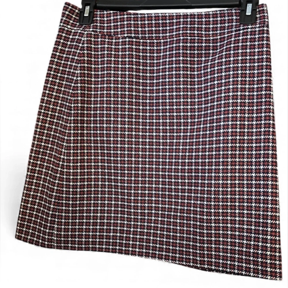 J.Crew Wool Blend Plaid A-Line Skirt Red Black White Size 8